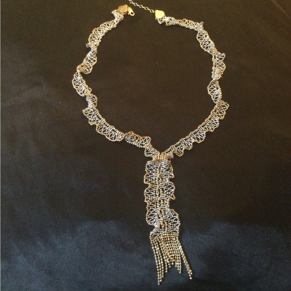 14K White and Yellow Gold Beaded Necklace